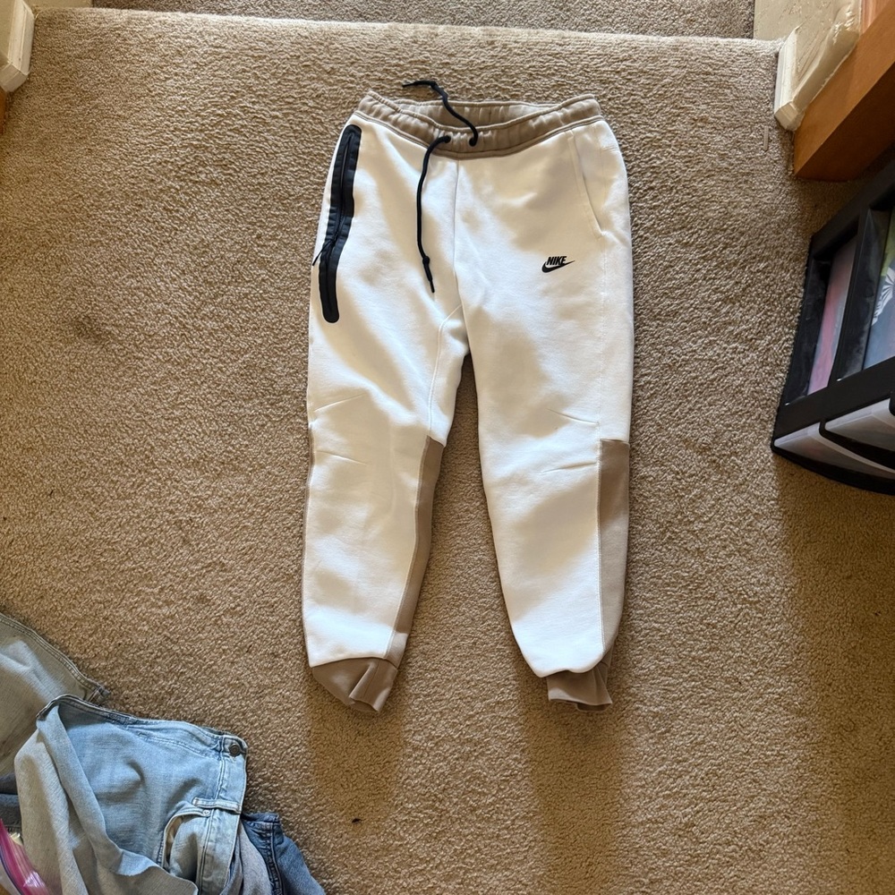 Nike White and Tan Sweatpants with Black Details